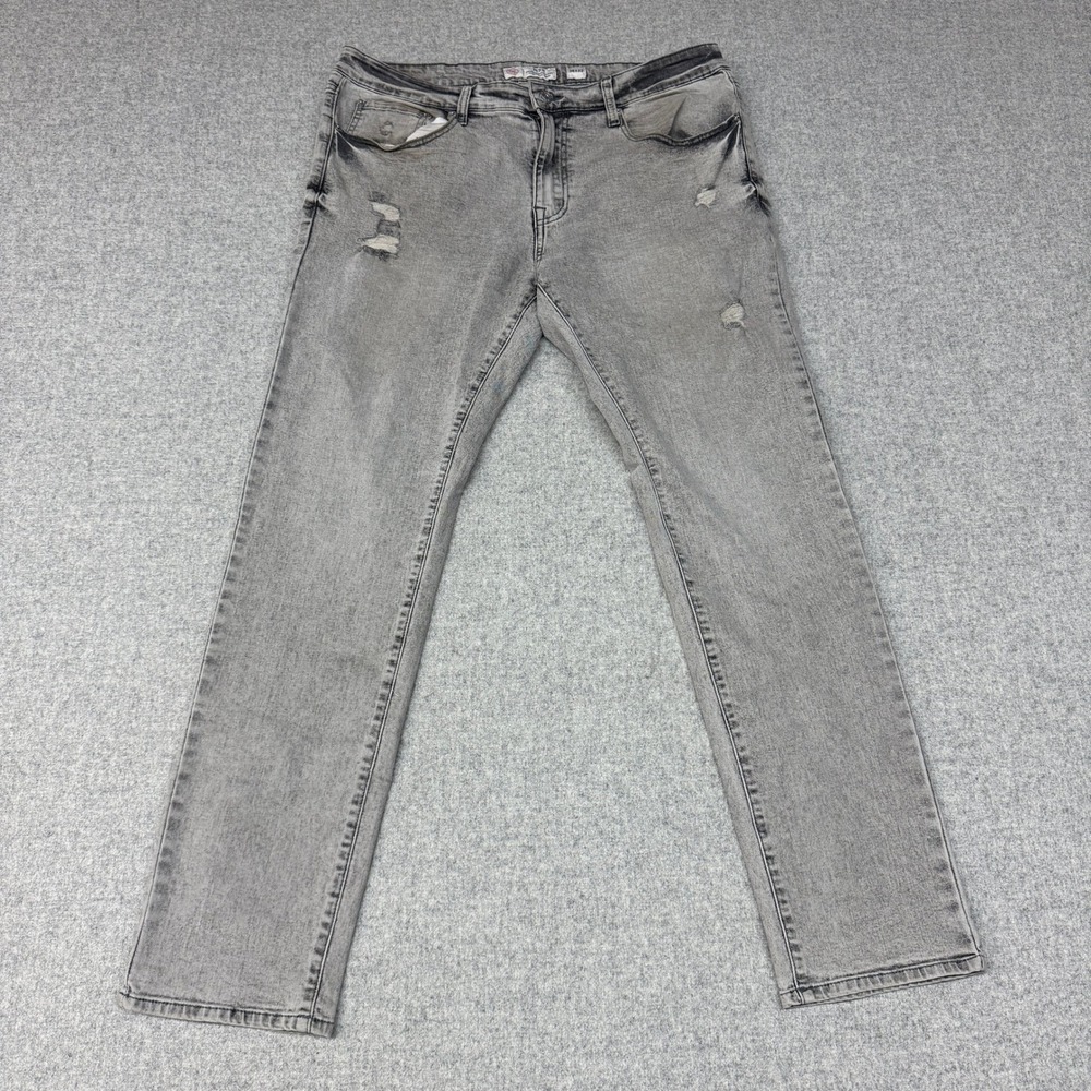 MBX Premium Denim Goods Jeans 36x32 Gray Distressed Faded Straight Leg Pants Men